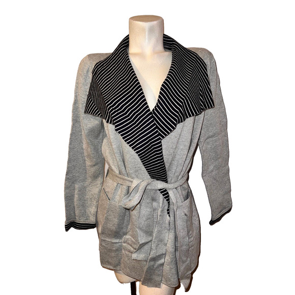 Ann Taylor Loft Jackets & Blazers - New Ann Taylor LOFT Jacket Size M Gray Cotton Blend Belted LS Blazer Cardigan